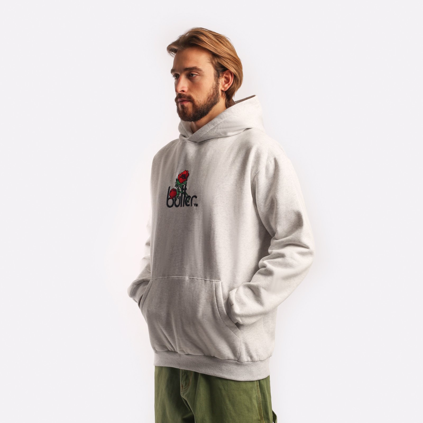 Мужская мужская толстовка Butter Goods Butter Goods Windflowers Embroidered (HOOD ASH GREY)  - цена, описание, фото 3