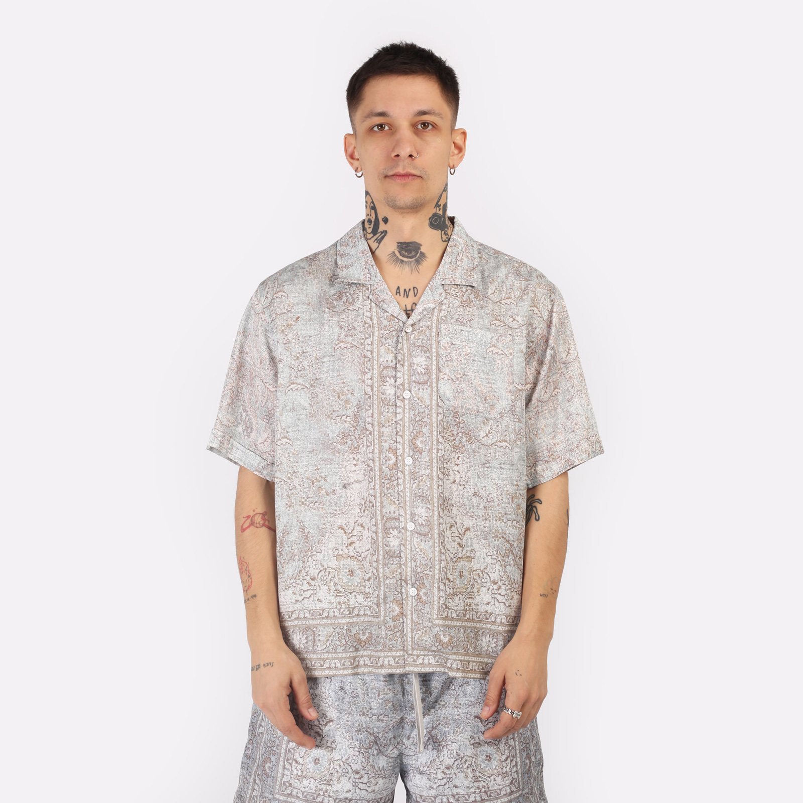 мужская серая рубашка Stampd Rug Camp Collar Buttondown SLA-M3315BD-RPO - цена, описание, фото 1