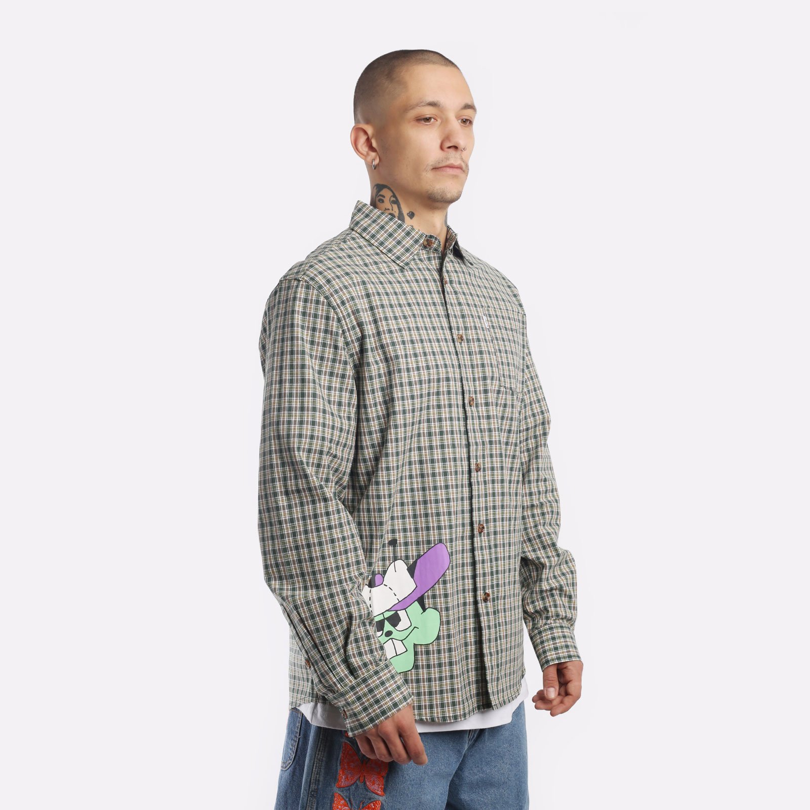 Мужская мужская рубашка Butter Goods Butter Goods Bug Out Longsleeve Shirt (Bug out l/s-green) (BUG OUT L/S-GREEN)  - цена, описание, фото 3