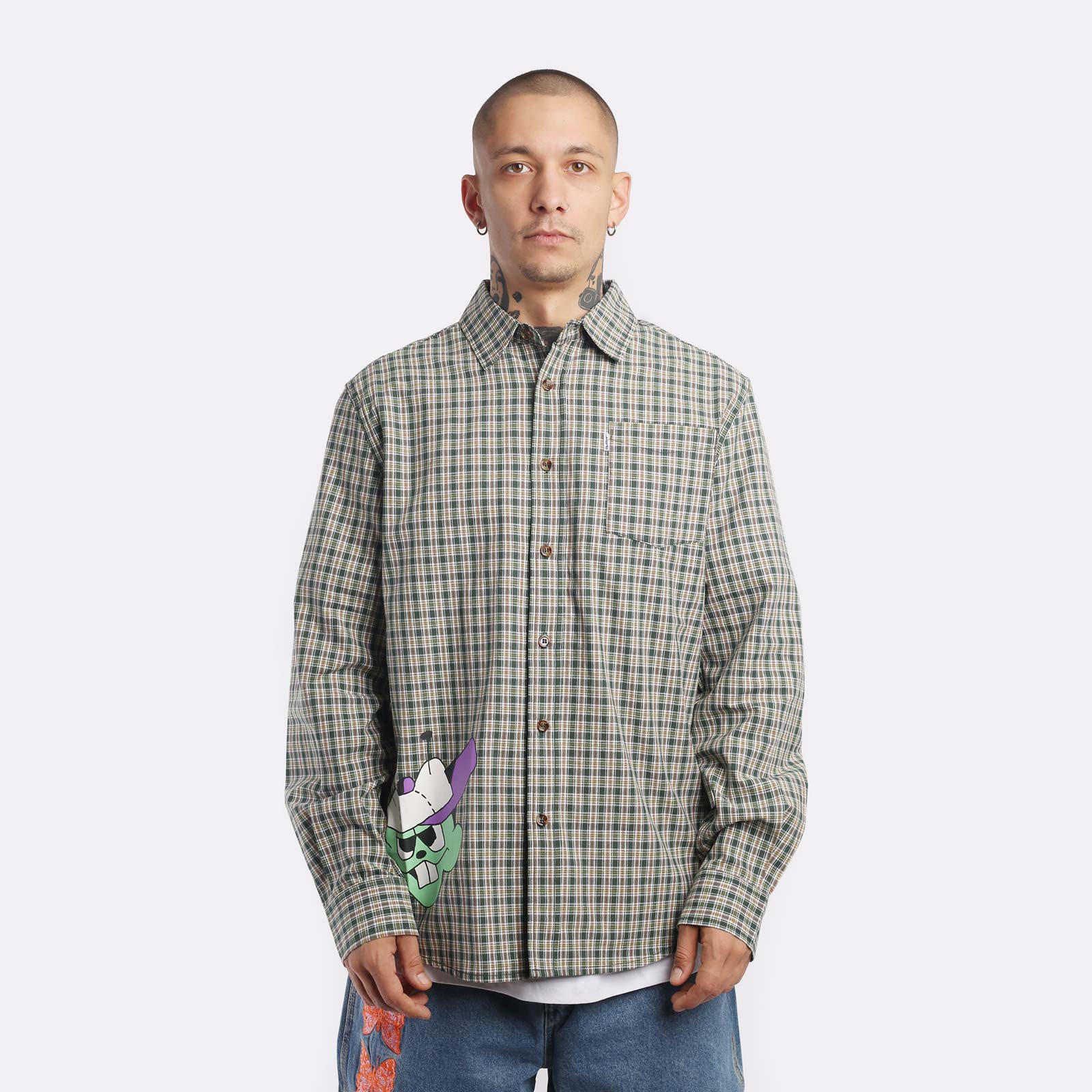Мужская мужская рубашка Butter Goods Butter Goods Bug Out Longsleeve Shirt (Bug out l/s-green) (BUG OUT L/S-GREEN)  - цена, описание, фото 1