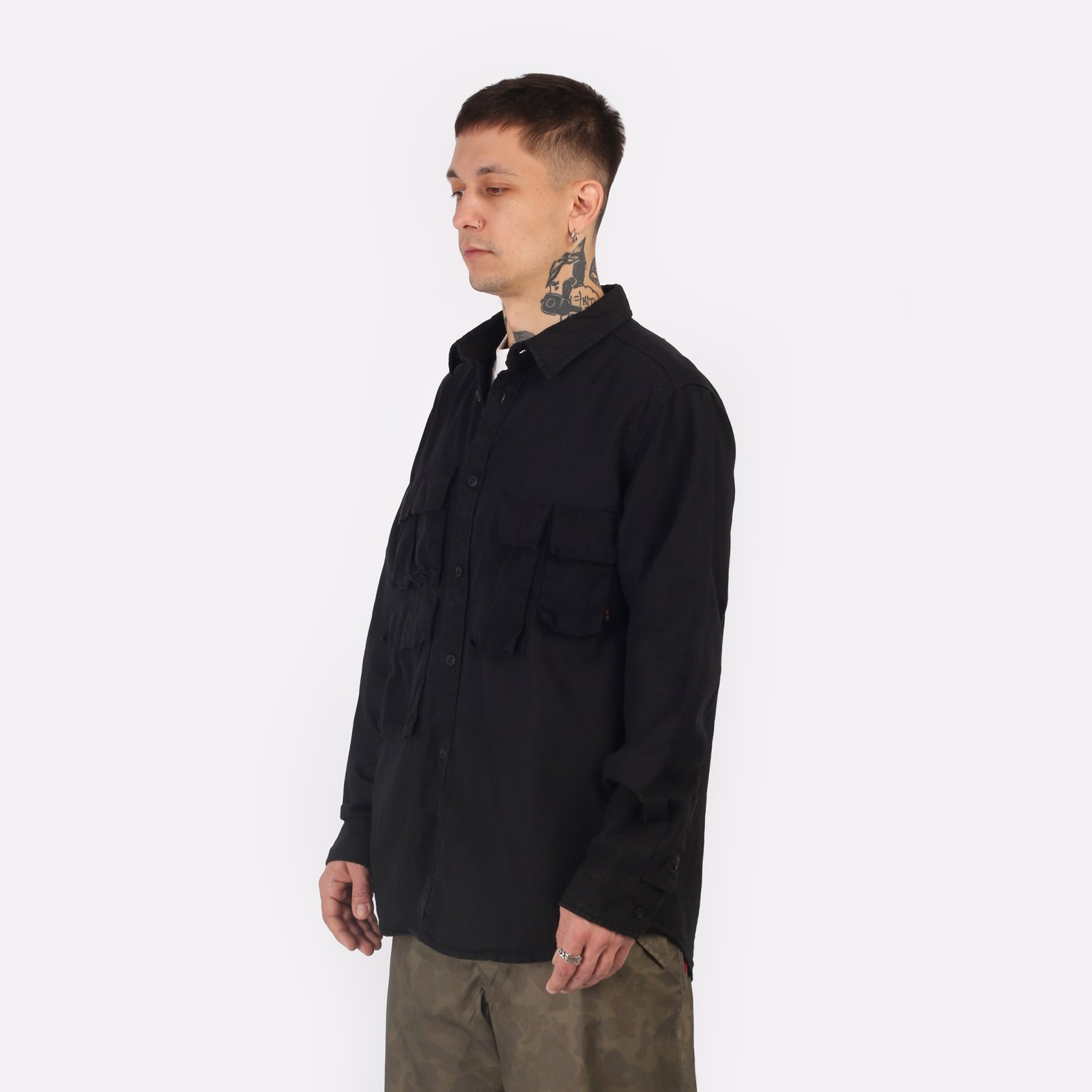 Мужская рубашка Alpha Industries Long Sleeve Multi Pocket Shirt (MTL54001C1-black)  - цена, описание, фото 3