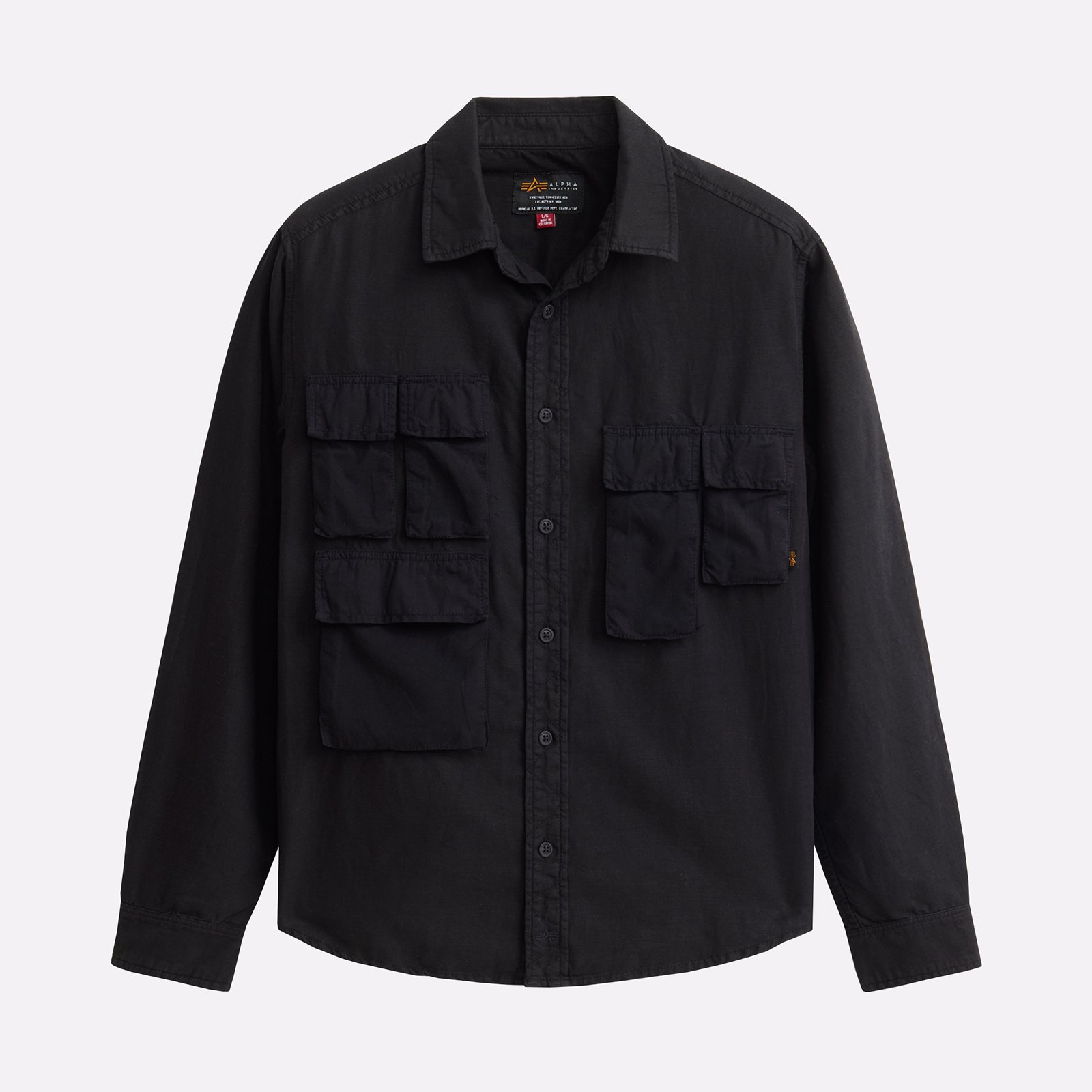 мужская черная рубашка Alpha Industries Long Sleeve Multi Pocket Shirt MTL54001C1-black - цена, описание, фото 1