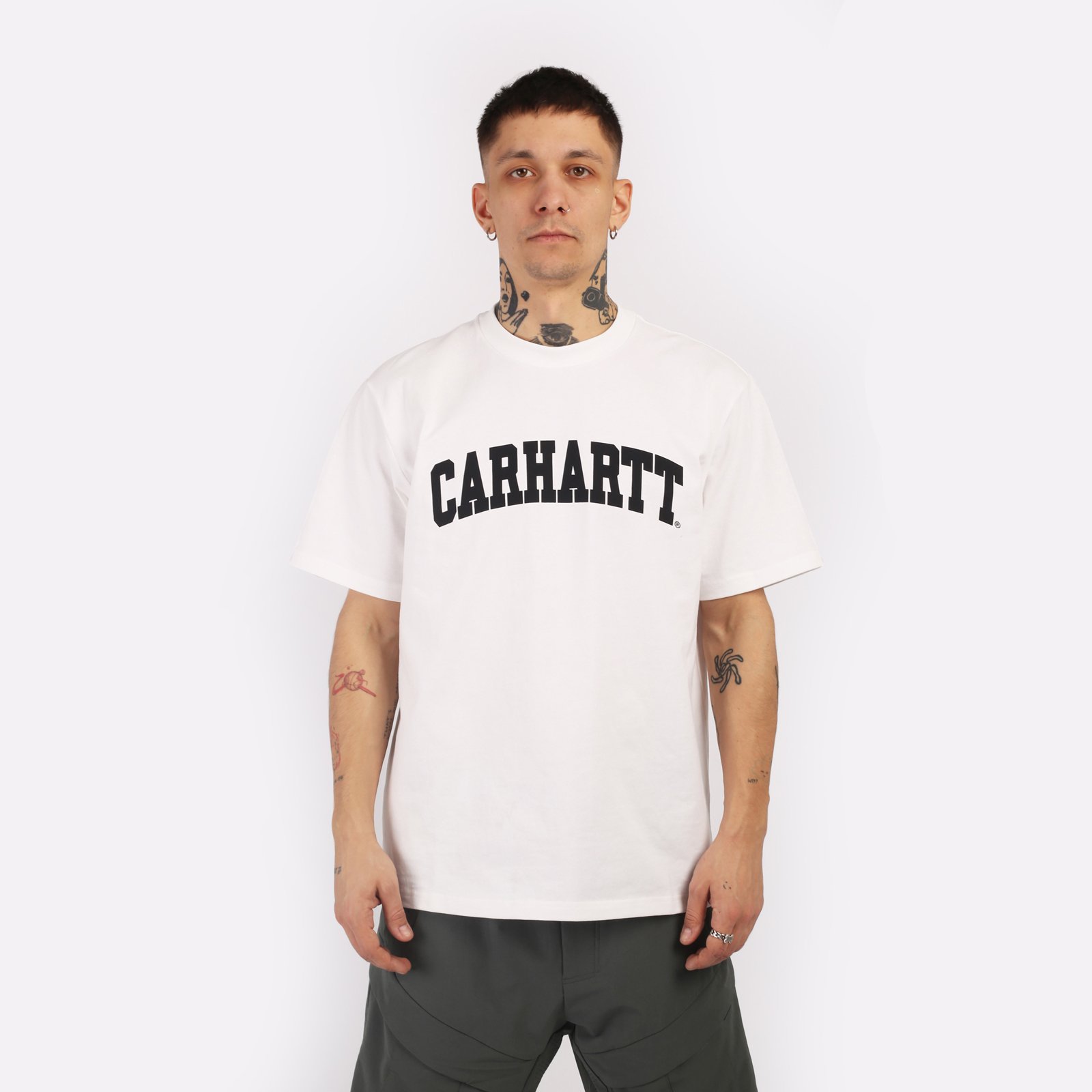 мужская белая футболка Carhartt WIP S/S University T-Shirt I028990-white/black - цена, описание, фото 1