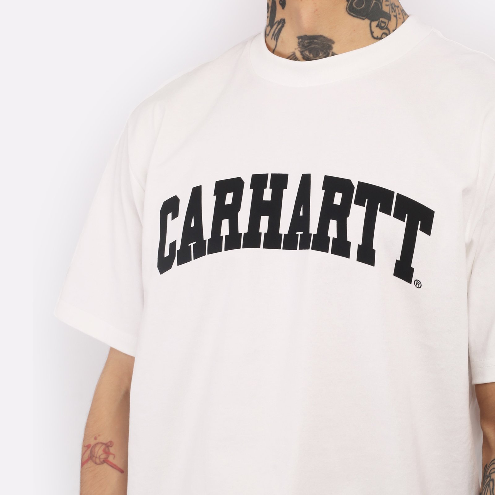 мужская футболка Carhartt WIP S/S University T-Shirt  (I028990-white/black)  - цена, описание, фото 4