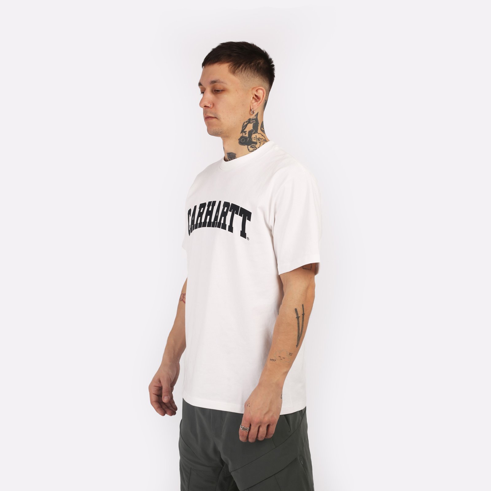 мужская футболка Carhartt WIP S/S University T-Shirt  (I028990-white/black)  - цена, описание, фото 3