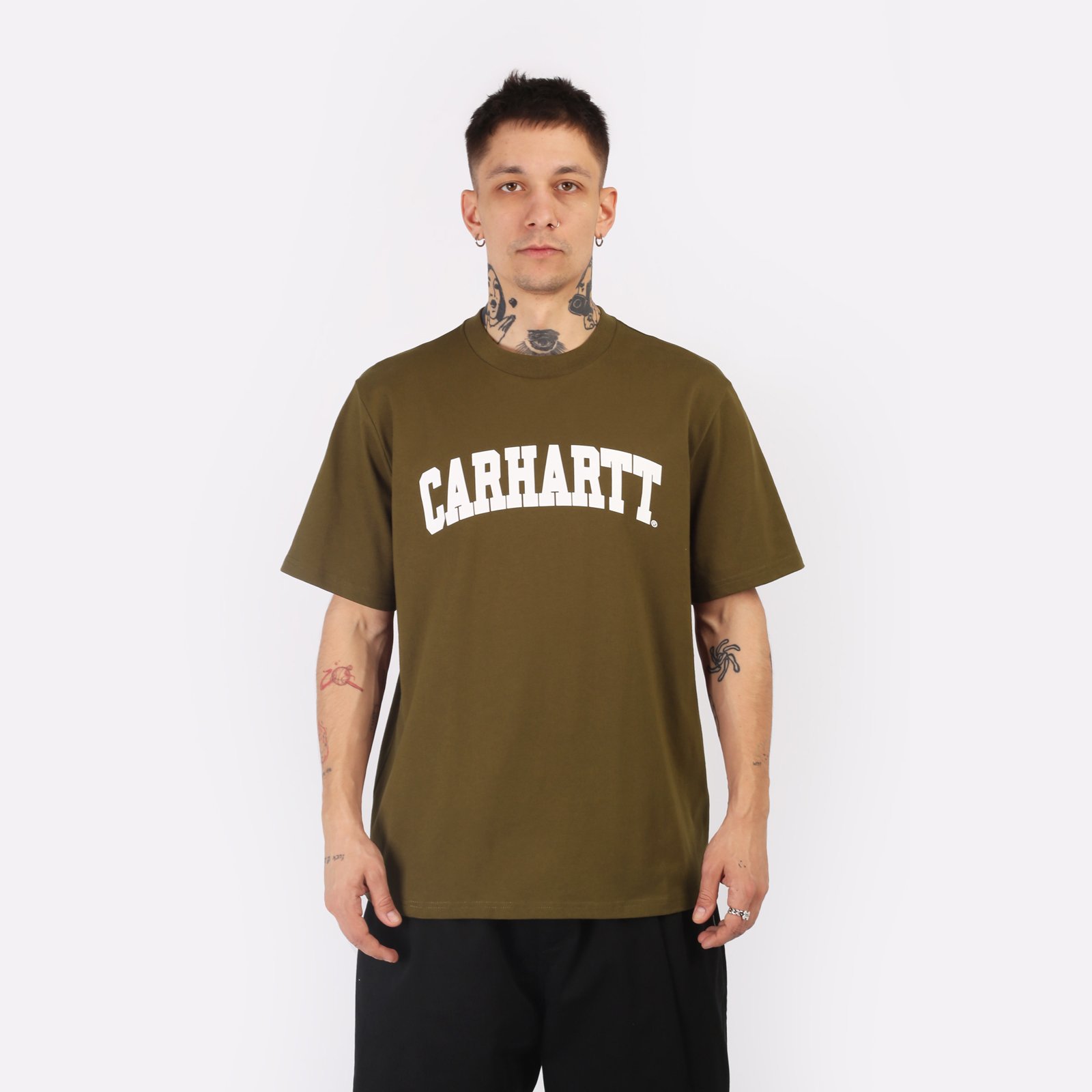 мужская коричневая футболка Carhartt WIP S/S University T-Shirt I028990-lumber/white - цена, описание, фото 1