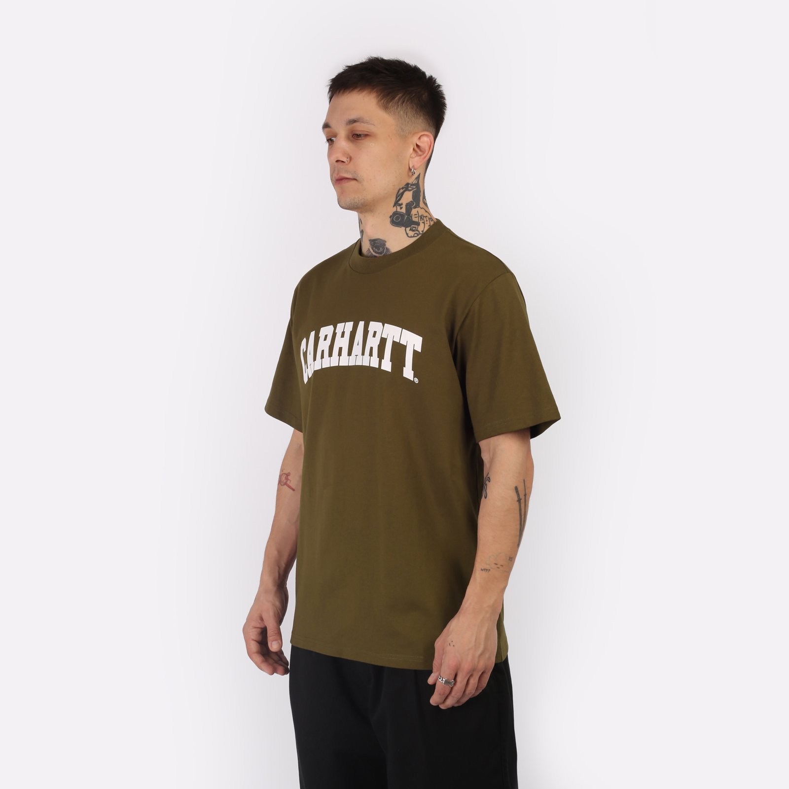 мужская коричневая футболка Carhartt WIP S/S University T-Shirt I028990-lumber/white - цена, описание, фото 3