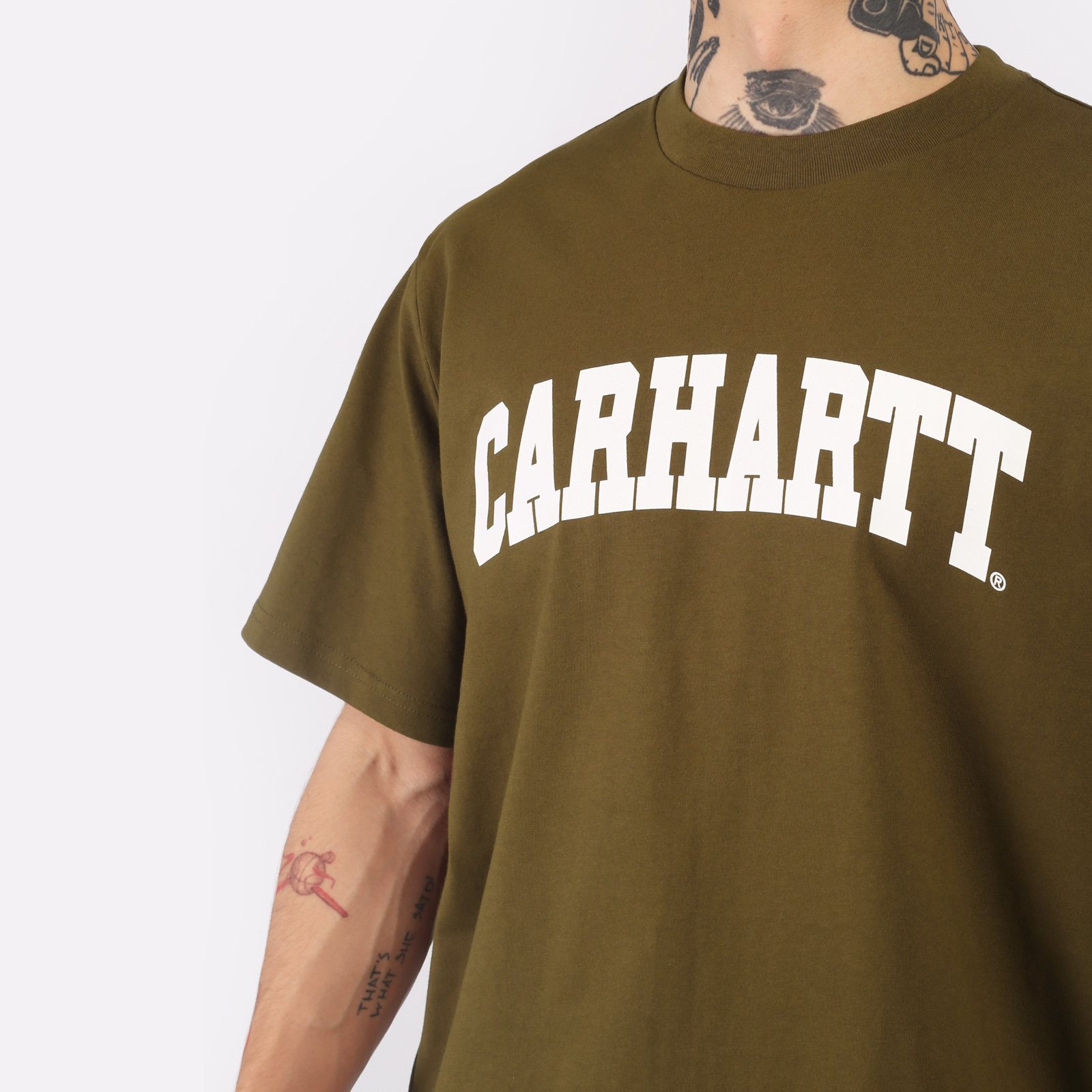 мужская коричневая футболка Carhartt WIP S/S University T-Shirt I028990-lumber/white - цена, описание, фото 4
