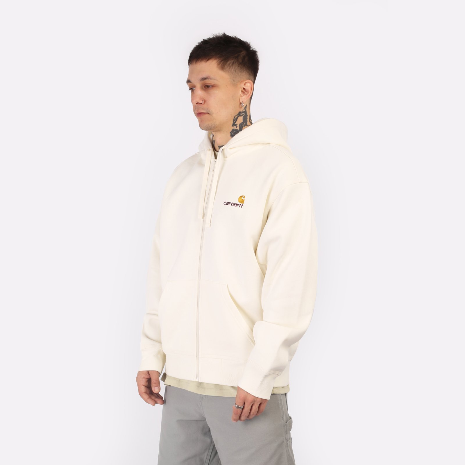 Мужская толстовка Carhartt WIP Hooded American Script Jacket (I033063-wax)  - цена, описание, фото 3