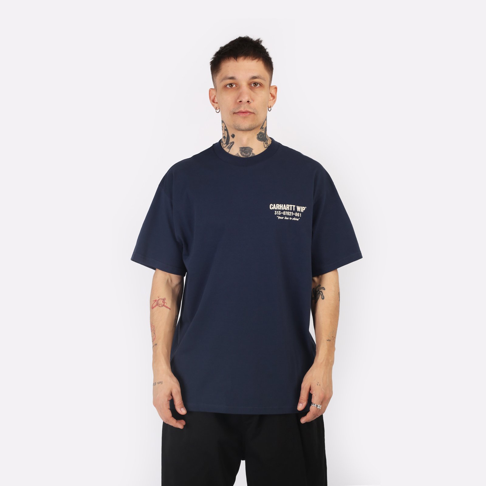 мужская футболка Carhartt WIP S/S Less Troubles T-Shirt  (I033187-blue/wax)  - цена, описание, фото 1