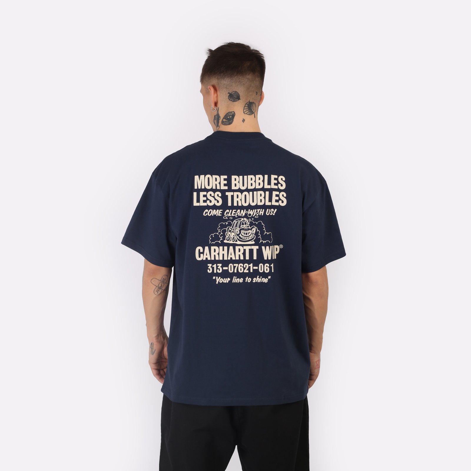 мужская футболка Carhartt WIP S/S Less Troubles T-Shirt  (I033187-blue/wax)  - цена, описание, фото 2