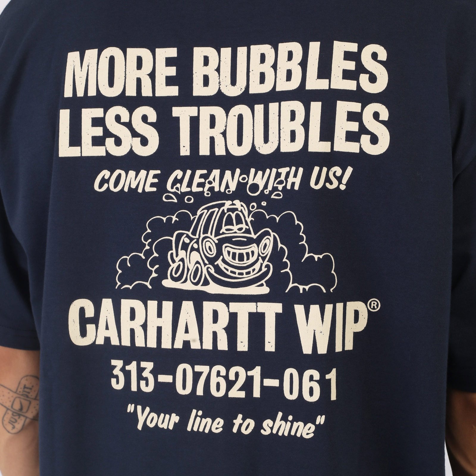 мужская синяя футболка Carhartt WIP S/S Less Troubles T-Shirt I033187-blue/wax - цена, описание, фото 4
