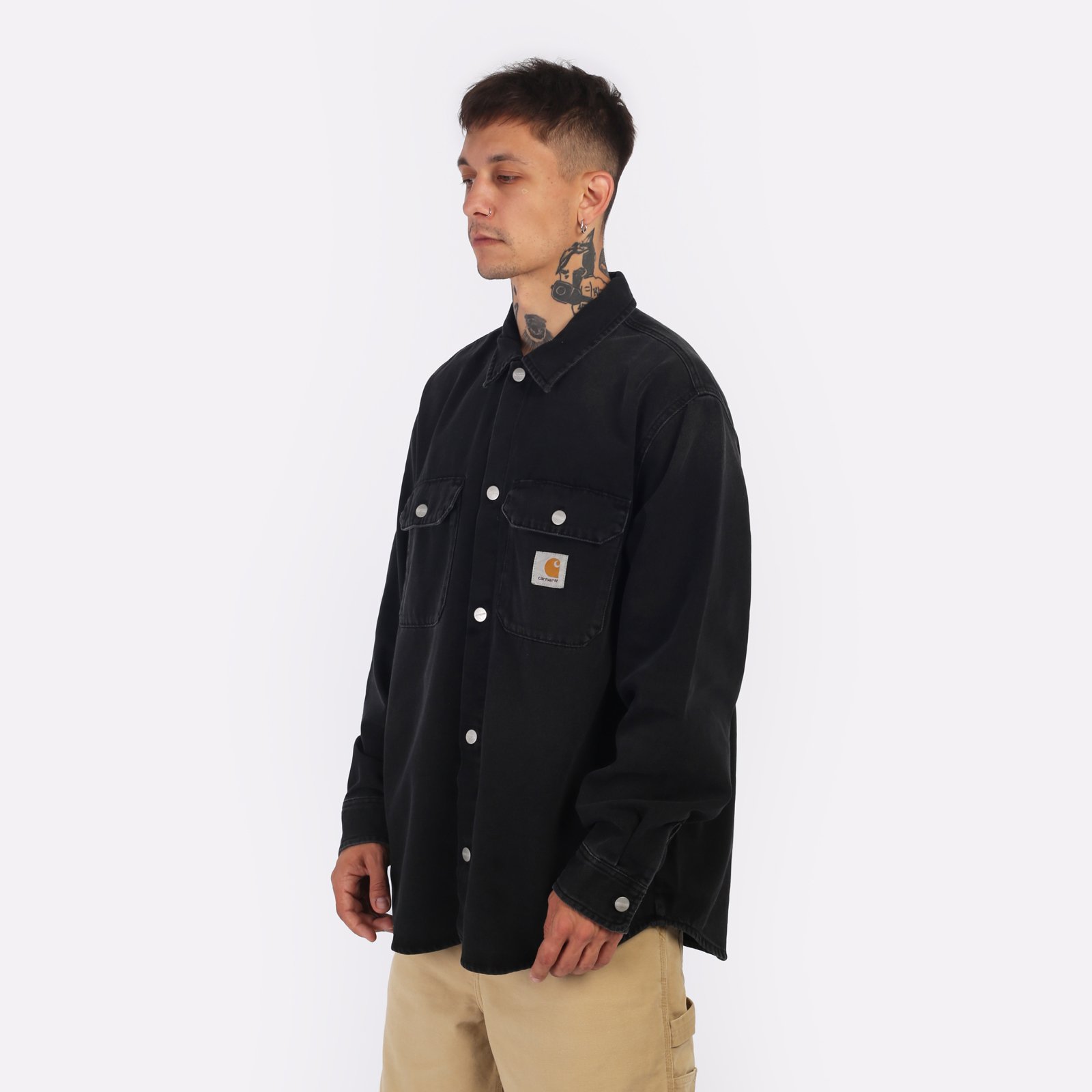 Мужская рубашка Carhartt WIP Harvey Shirt Jac (I033346-black)  - цена, описание, фото 3