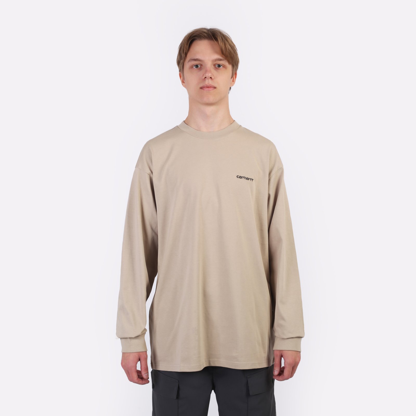 Мужской лонгслив Carhartt WIP L/S Script Embroidery T-Shirt (I032306-wall/black)  - цена, описание, фото 2