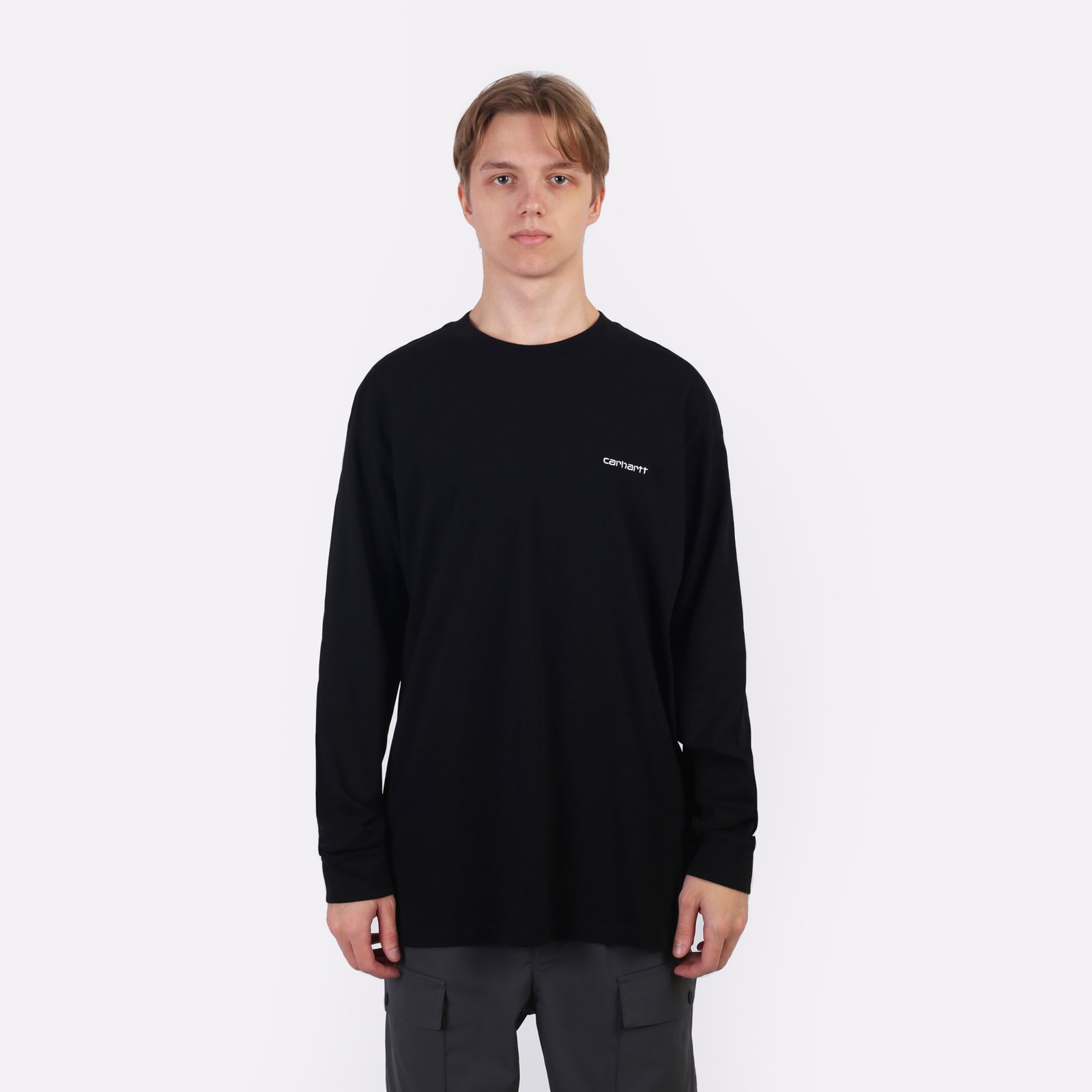 Мужской лонгслив Carhartt WIP L/S Script Embroidery T-Shirt (I032306-black/white)  - цена, описание, фото 2