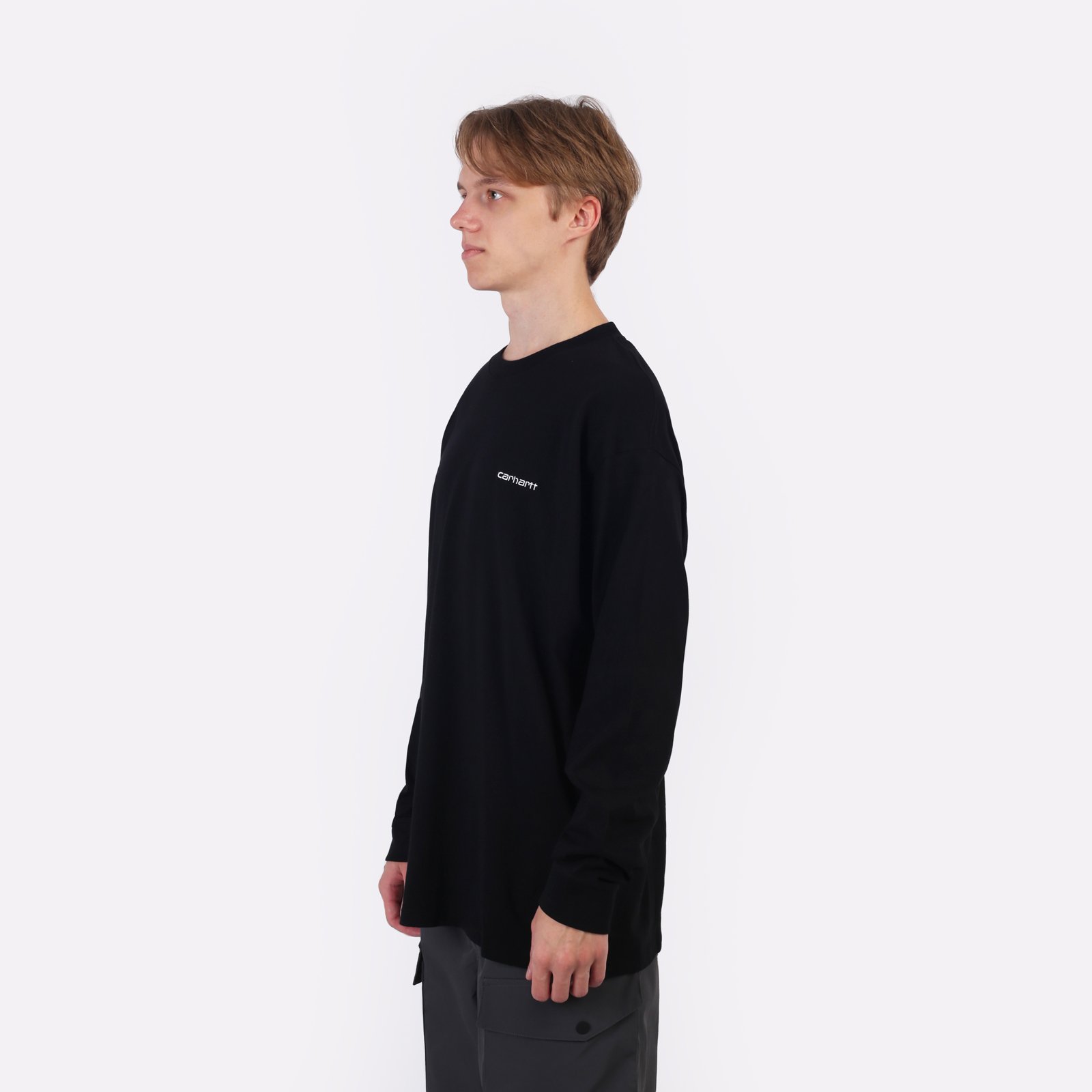 Мужской лонгслив Carhartt WIP L/S Script Embroidery T-Shirt (I032306-black/white)  - цена, описание, фото 4