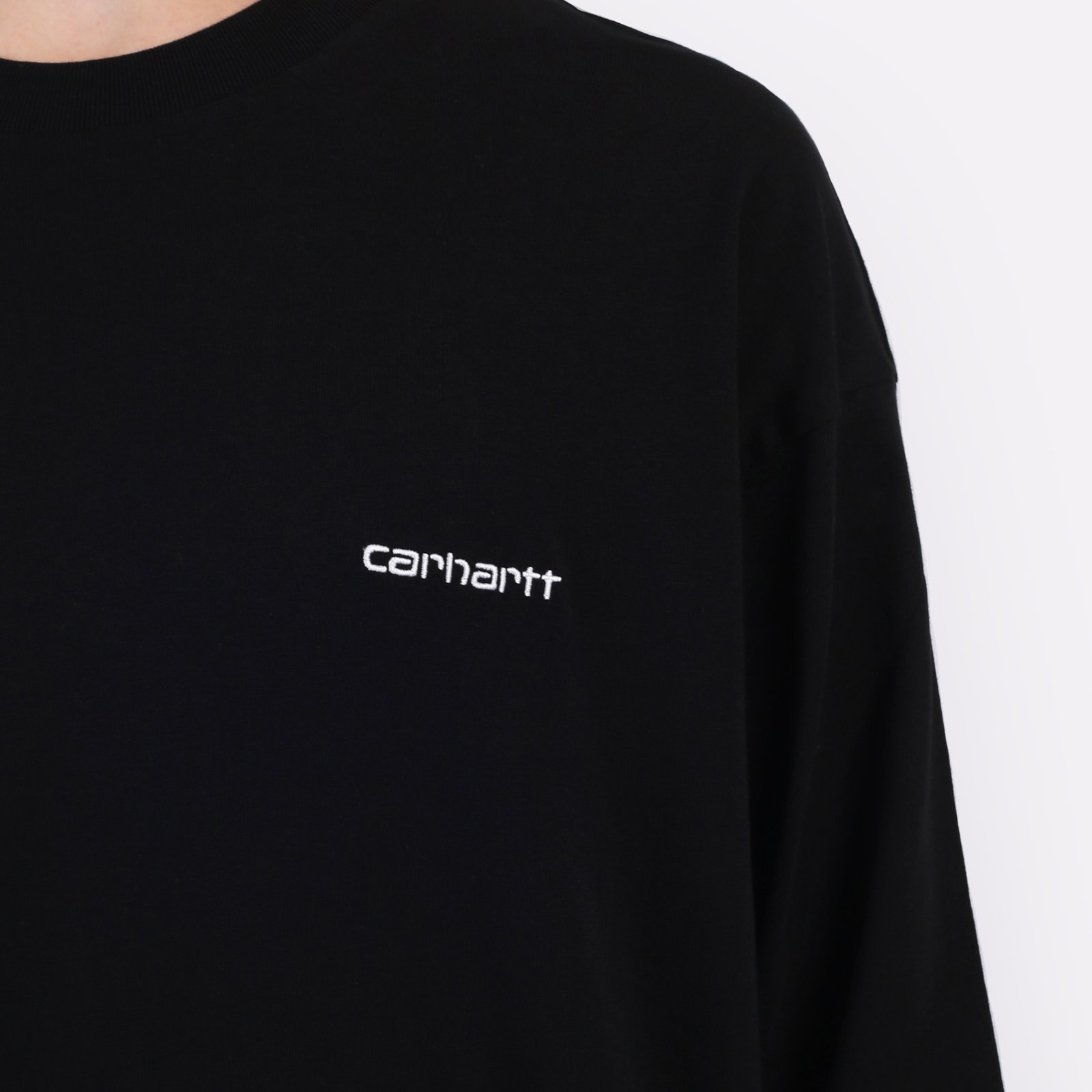Мужской лонгслив Carhartt WIP L/S Script Embroidery T-Shirt (I032306-black/white)  - цена, описание, фото 5