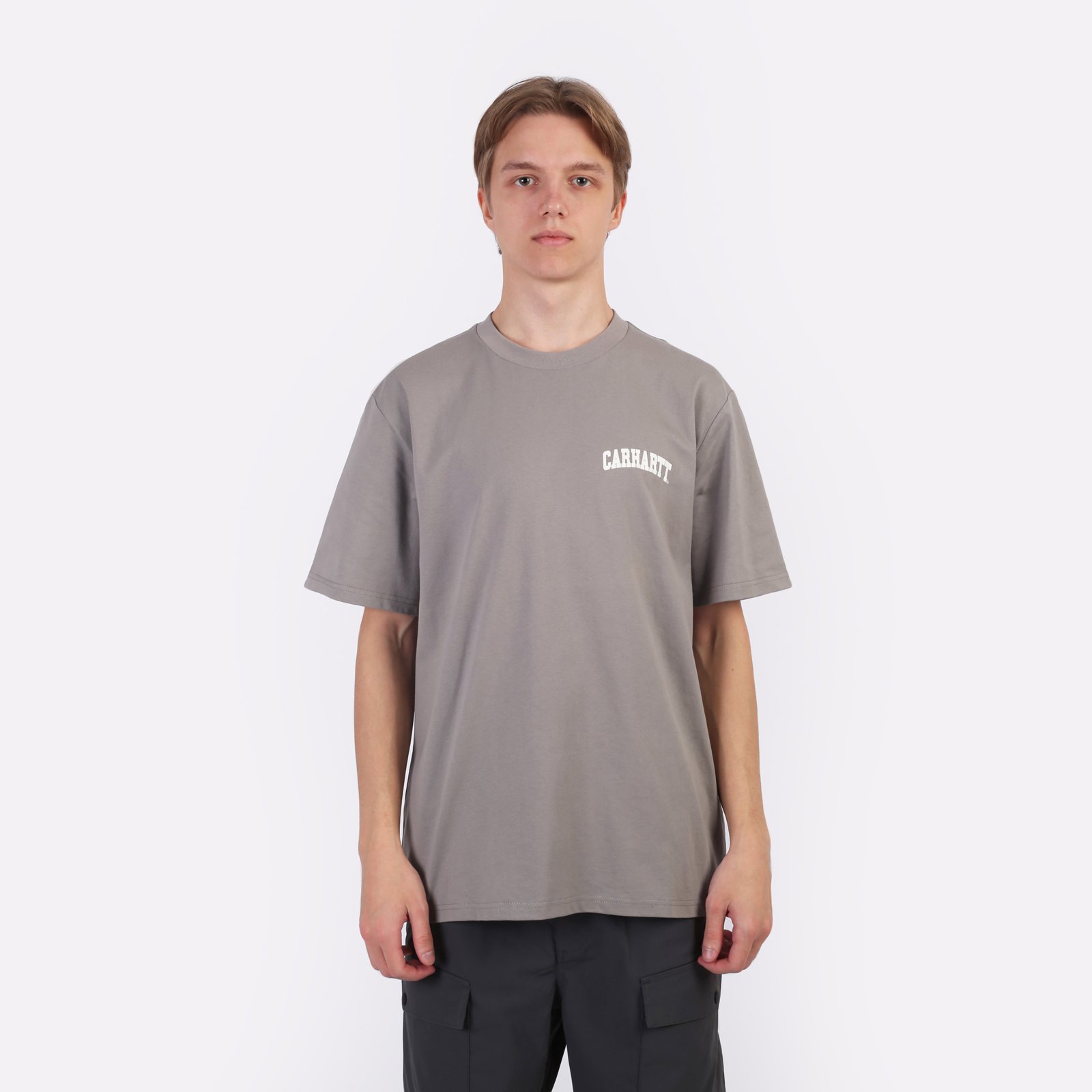 Мужская футболка Carhartt WIP S/S University Script T-Shirt (I034852-grey/white)  - цена, описание, фото 2