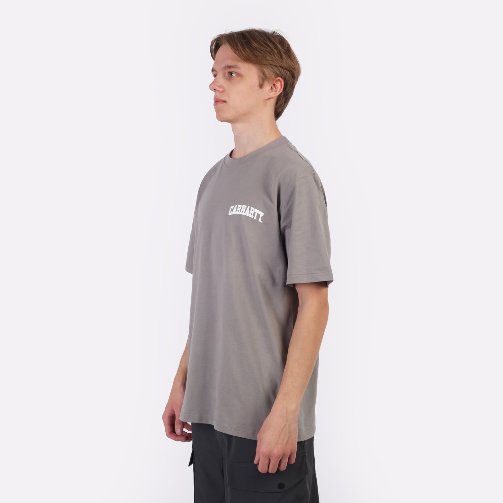 Мужская футболка Carhartt WIP S/S University Script T-Shirt (I034852-grey/white)  - цена, описание, фото 4