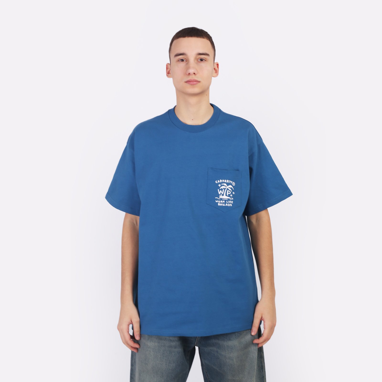 Мужская футболка Carhartt WIP S/S Fragments Pocket T-Shirt (I034407-sodalite/white)  - цена, описание, фото 1