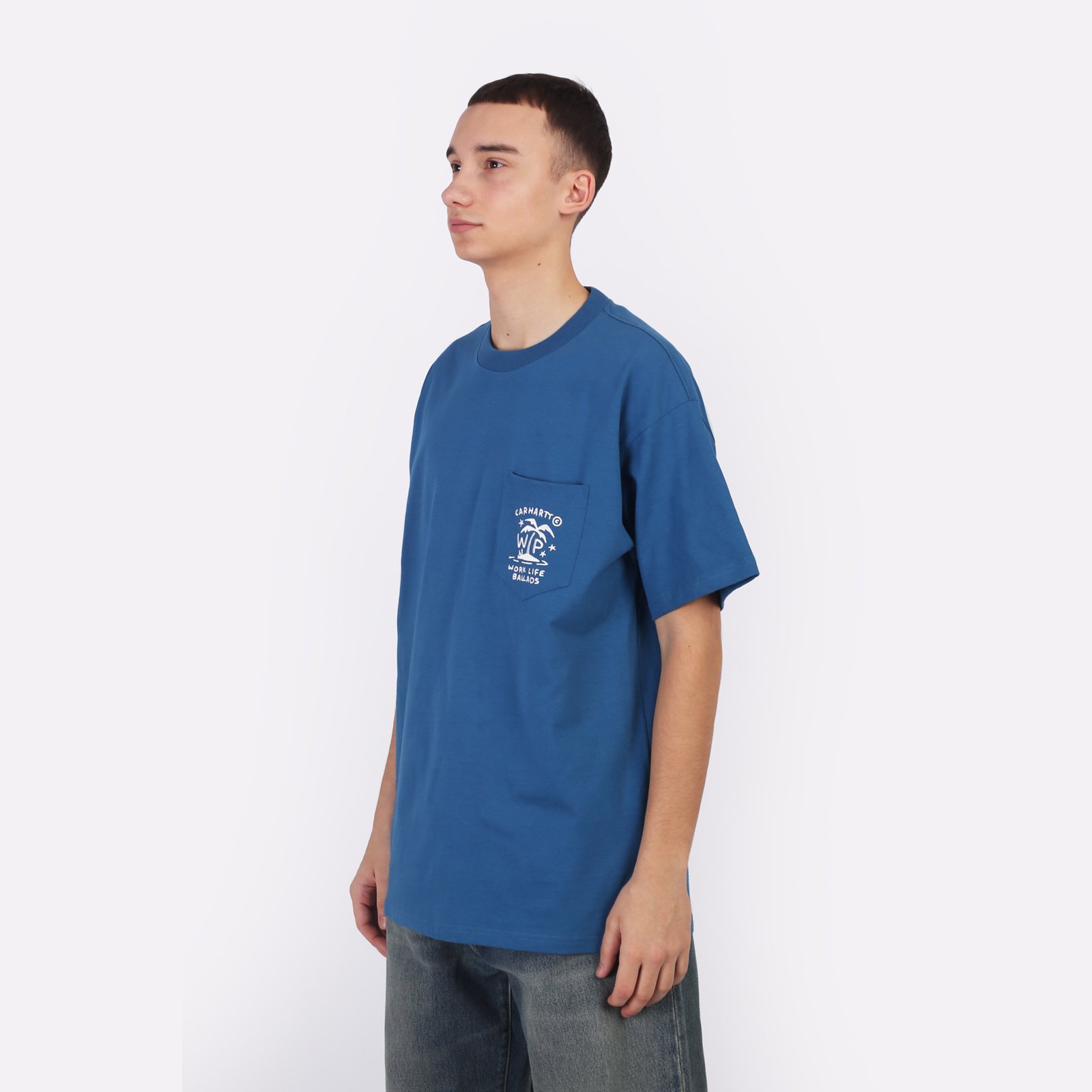 Мужская футболка Carhartt WIP S/S Fragments Pocket T-Shirt (I034407-sodalite/white)  - цена, описание, фото 3