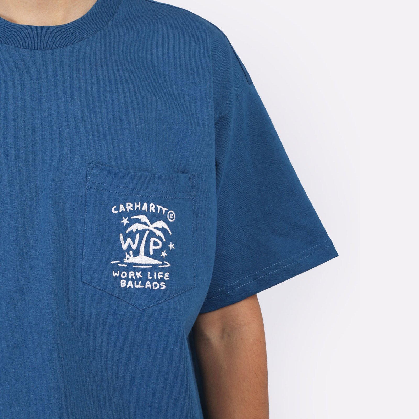 Мужская футболка Carhartt WIP S/S Fragments Pocket T-Shirt (I034407-sodalite/white)  - цена, описание, фото 4