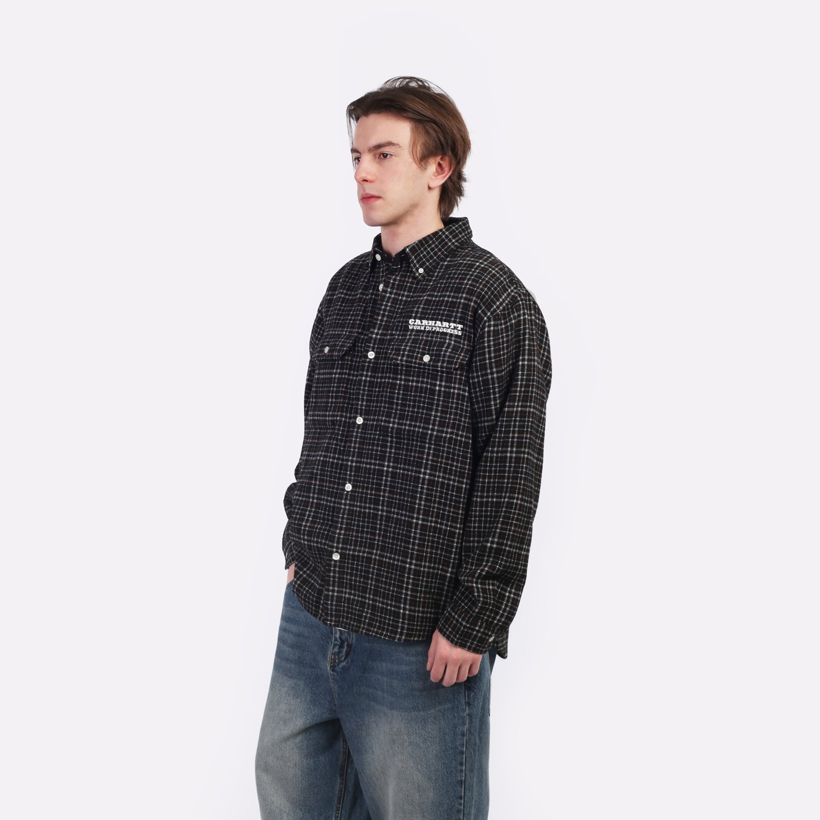 Мужская рубашка Carhartt WIP L/S Runaway Millett Shirt (I034383-Millettch blk/wax)  - цена, описание, фото 3