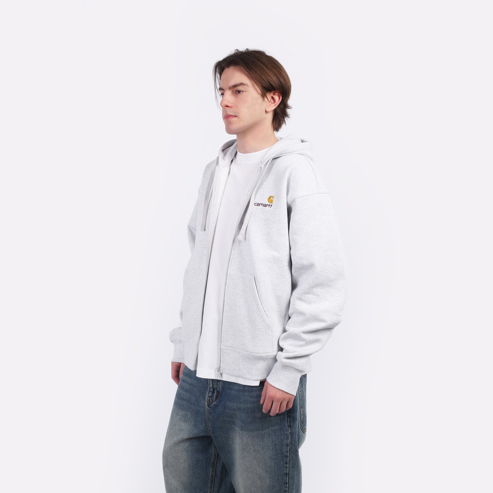 Мужская толстовка Carhartt WIP Hooded American Script Jacket (I033063-Ash Heather)  - цена, описание, фото 3