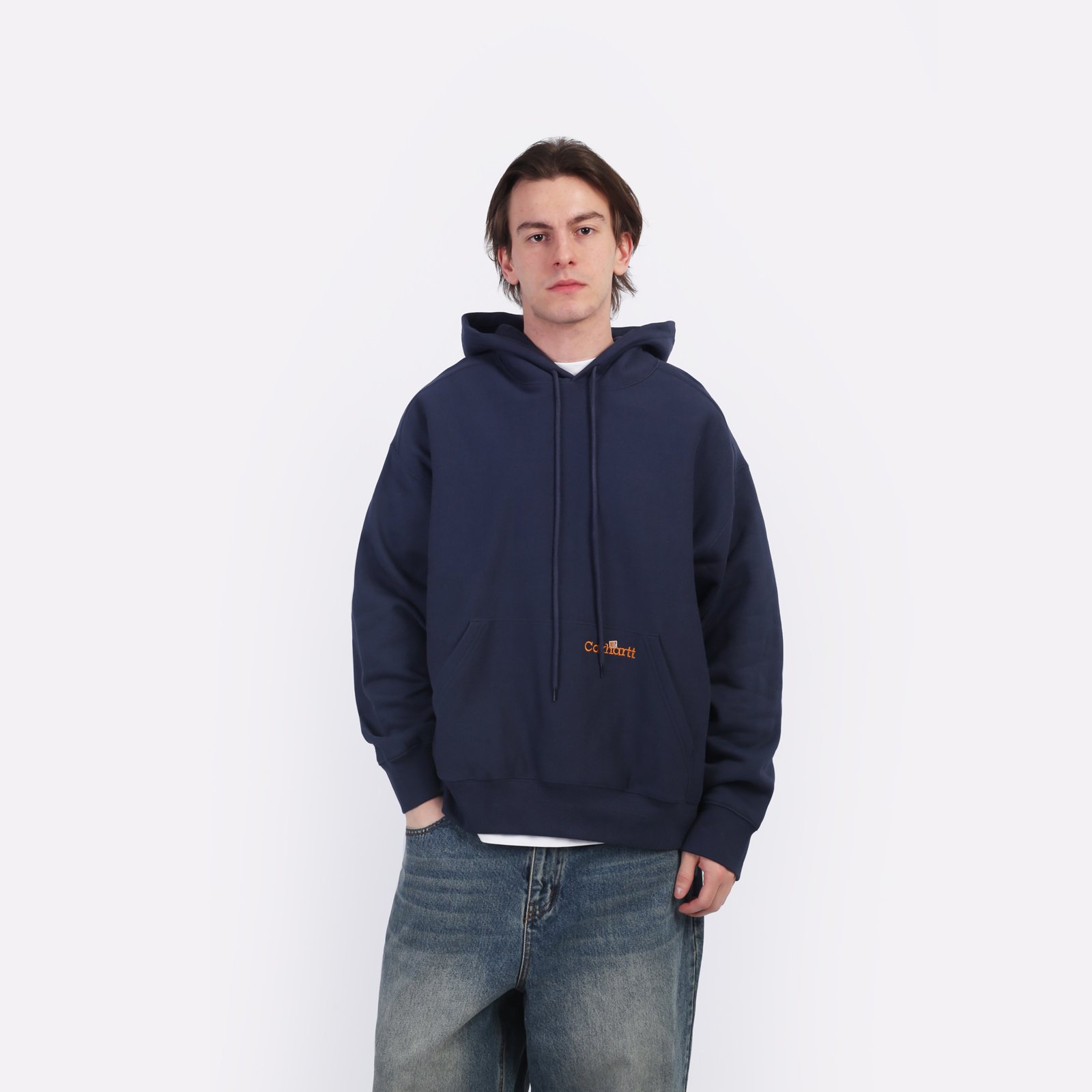 Мужская толстовка Carhartt WIP Hooded Label Script Sweat (I034430-blue)  - цена, описание, фото 1