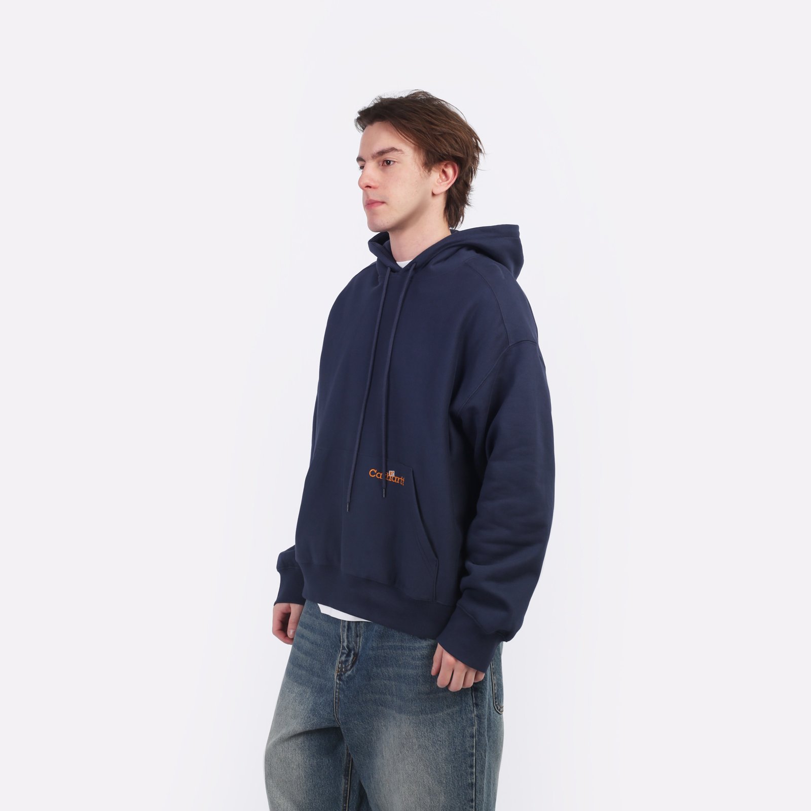 Мужская толстовка Carhartt WIP Hooded Label Script Sweat (I034430-blue)  - цена, описание, фото 3