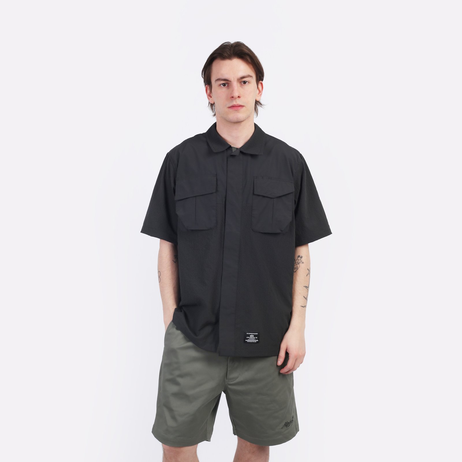 Мужская рубашка Alpha Industries SS Seersucker Shirt (MTS55000C1_077-charcoal)  - цена, описание, фото 1