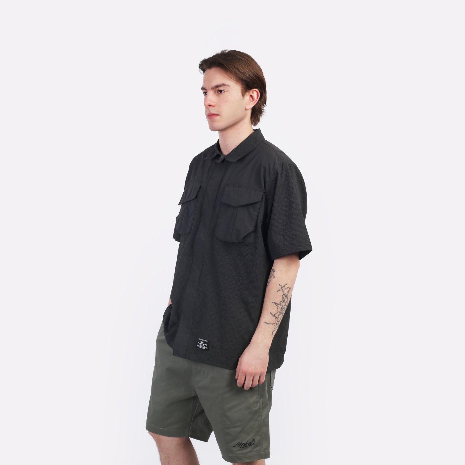 Мужская рубашка Alpha Industries SS Seersucker Shirt (MTS55000C1_077-charcoal)  - цена, описание, фото 3