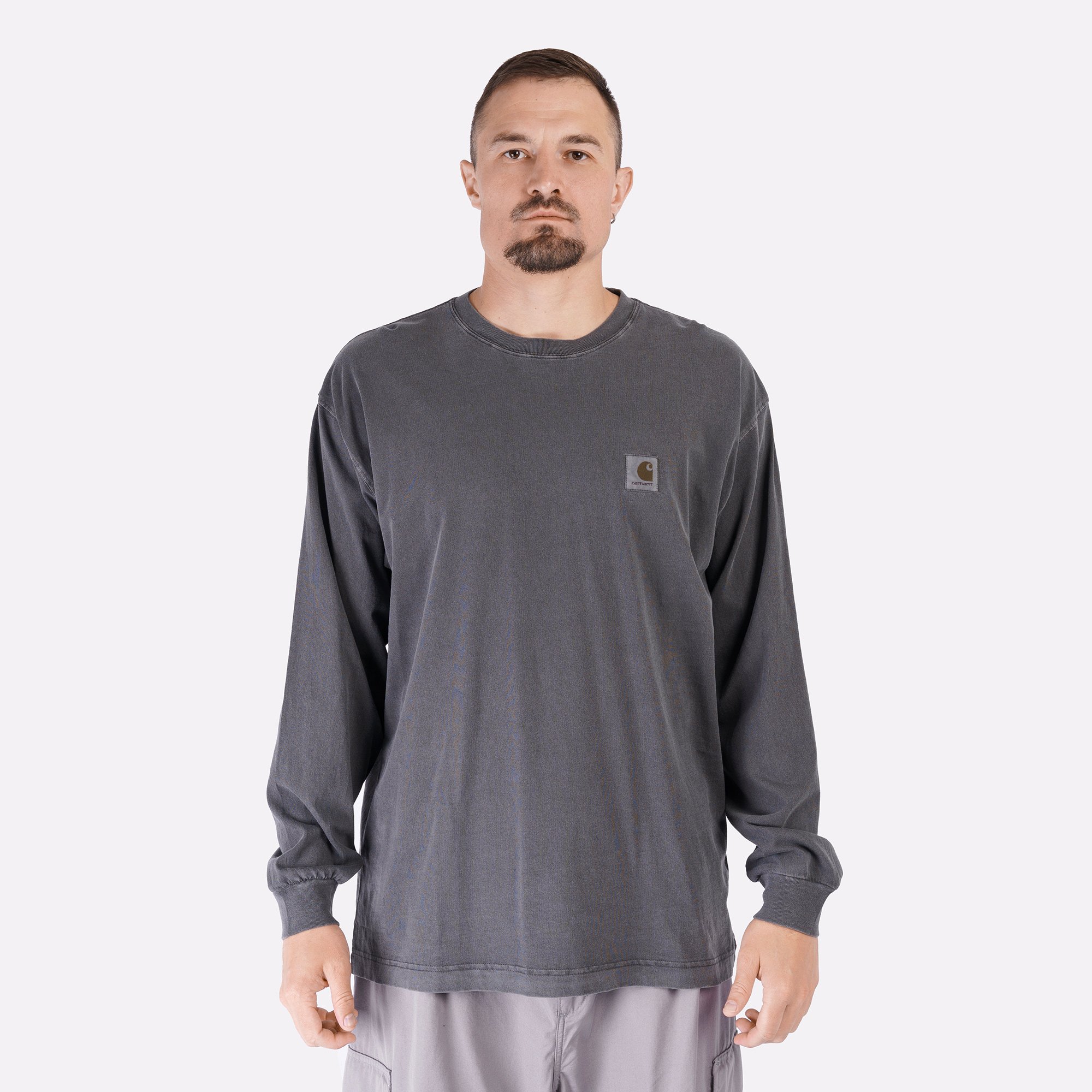 Мужской лонгслив Carhartt WIP L/S Nelson T-Shirt (I029948-graphite garm dyd)  - цена, описание, фото 2