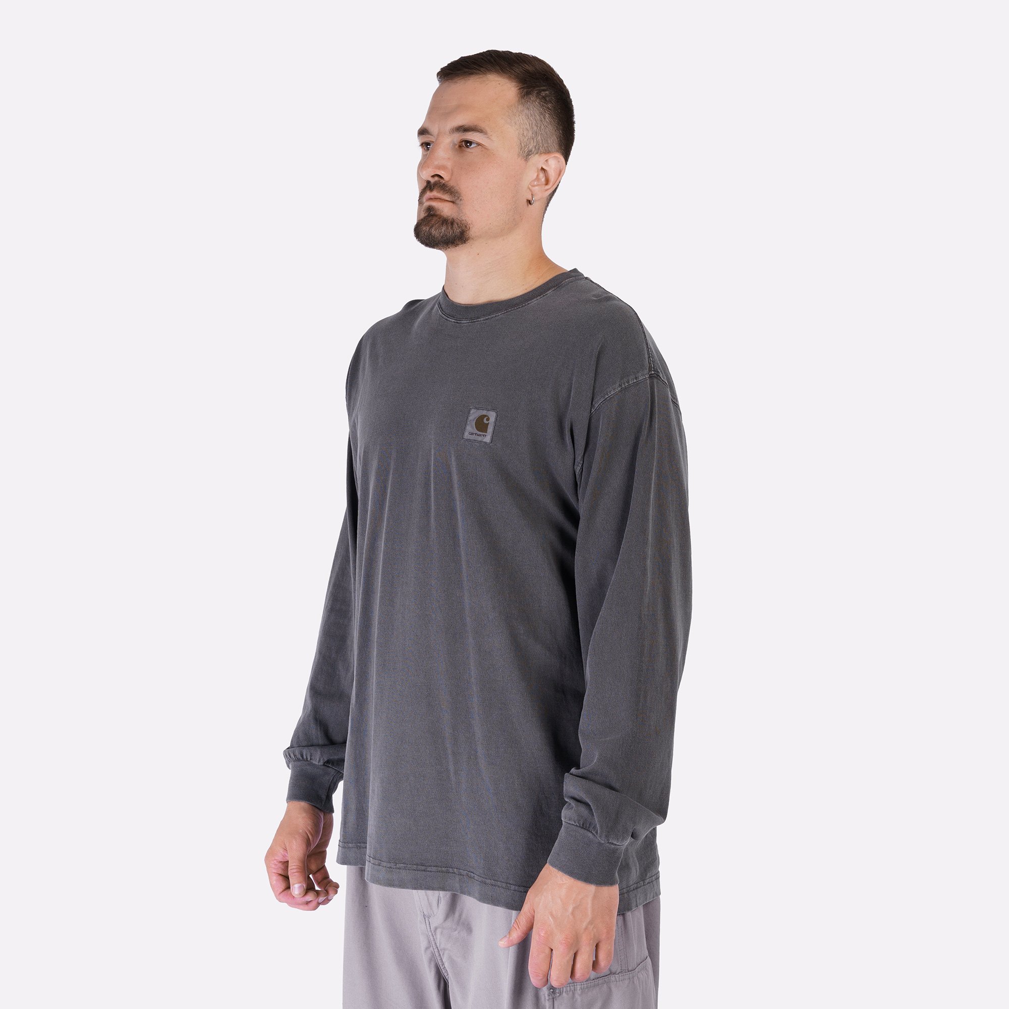 Мужской лонгслив Carhartt WIP L/S Nelson T-Shirt (I029948-graphite garm dyd)  - цена, описание, фото 4