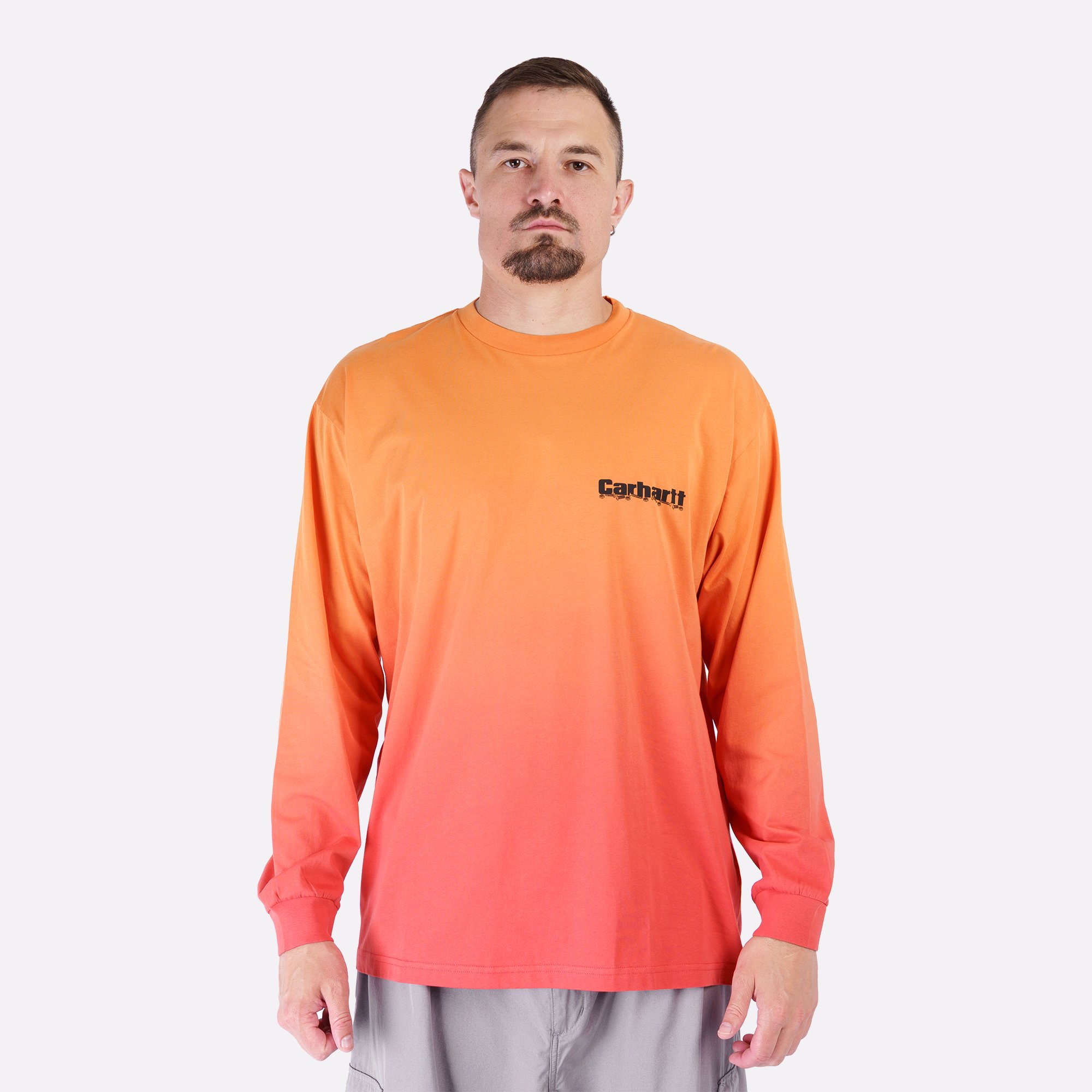 Мужской лонгслив Carhartt WIP L/S Light Work T-Shirt (I034672-pumpkin/cherry)  - цена, описание, фото 3