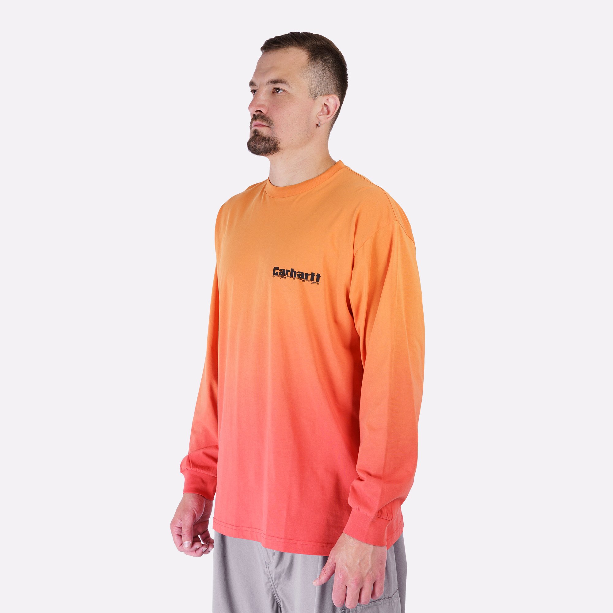 Мужской лонгслив Carhartt WIP L/S Light Work T-Shirt (I034672-pumpkin/cherry)  - цена, описание, фото 4