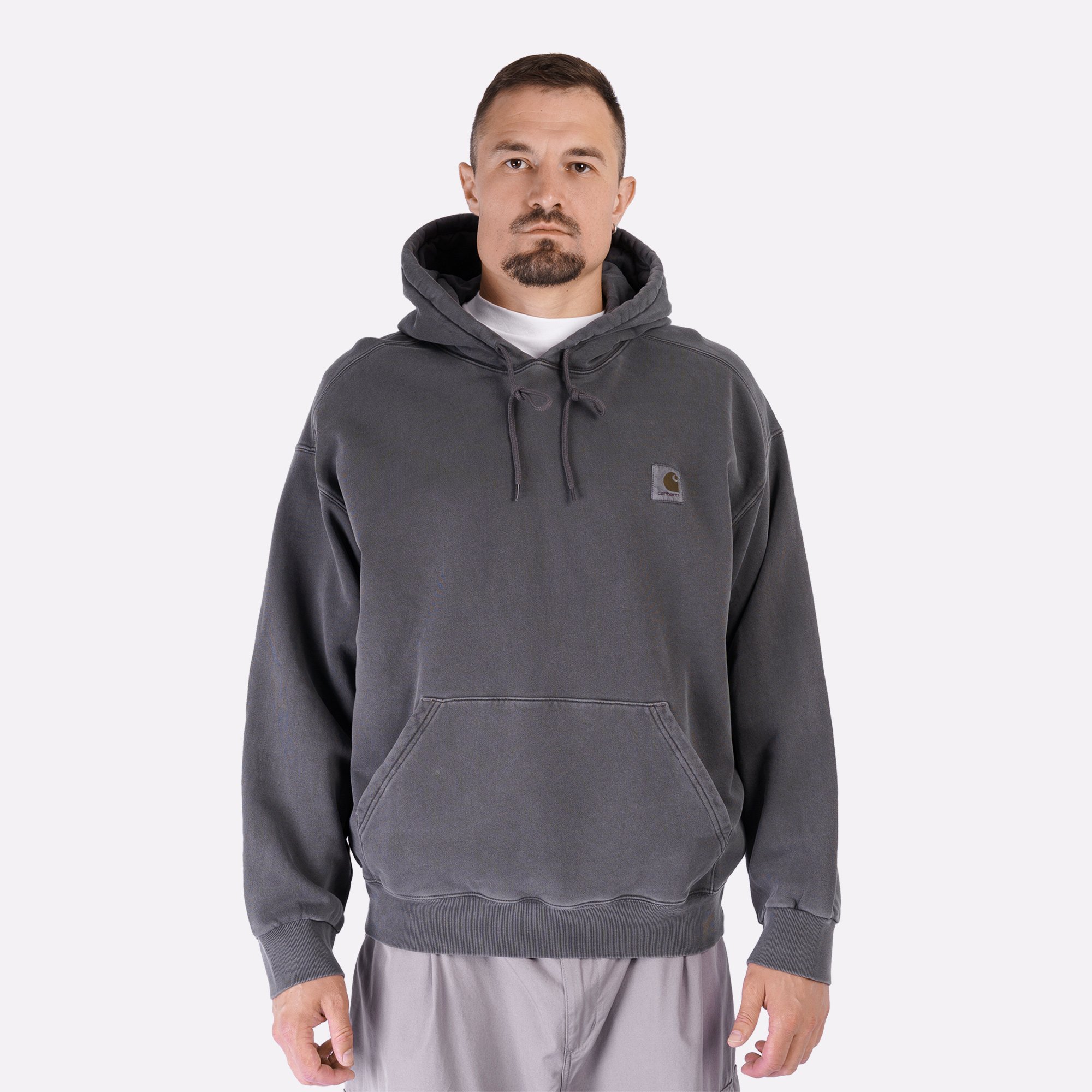 Мужская толстовка Carhartt WIP Hooded Nelson Sweat (I029963-graphite garm dyd)  - цена, описание, фото 2