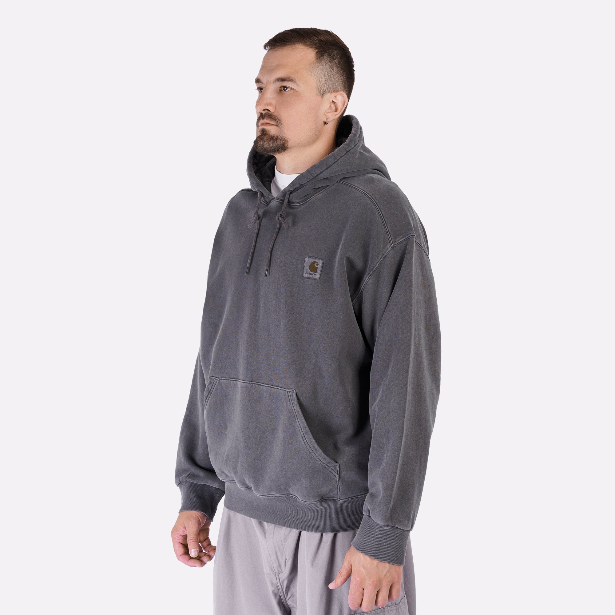 Мужская толстовка Carhartt WIP Hooded Nelson Sweat (I029963-graphite garm dyd)  - цена, описание, фото 3