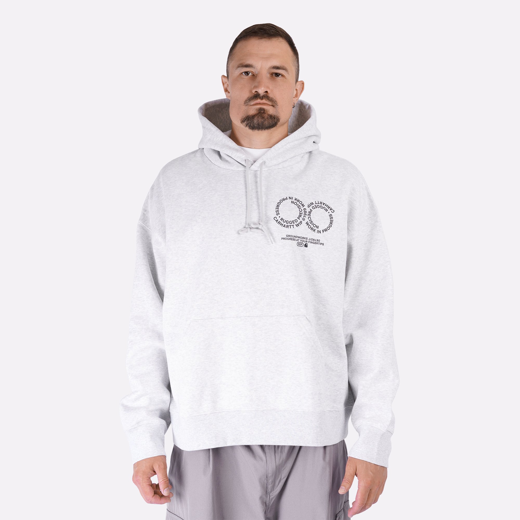 Мужская толстовка Carhartt WIP Hooded Rotation Sweat (I034690-ash heather/blk)  - цена, описание, фото 3