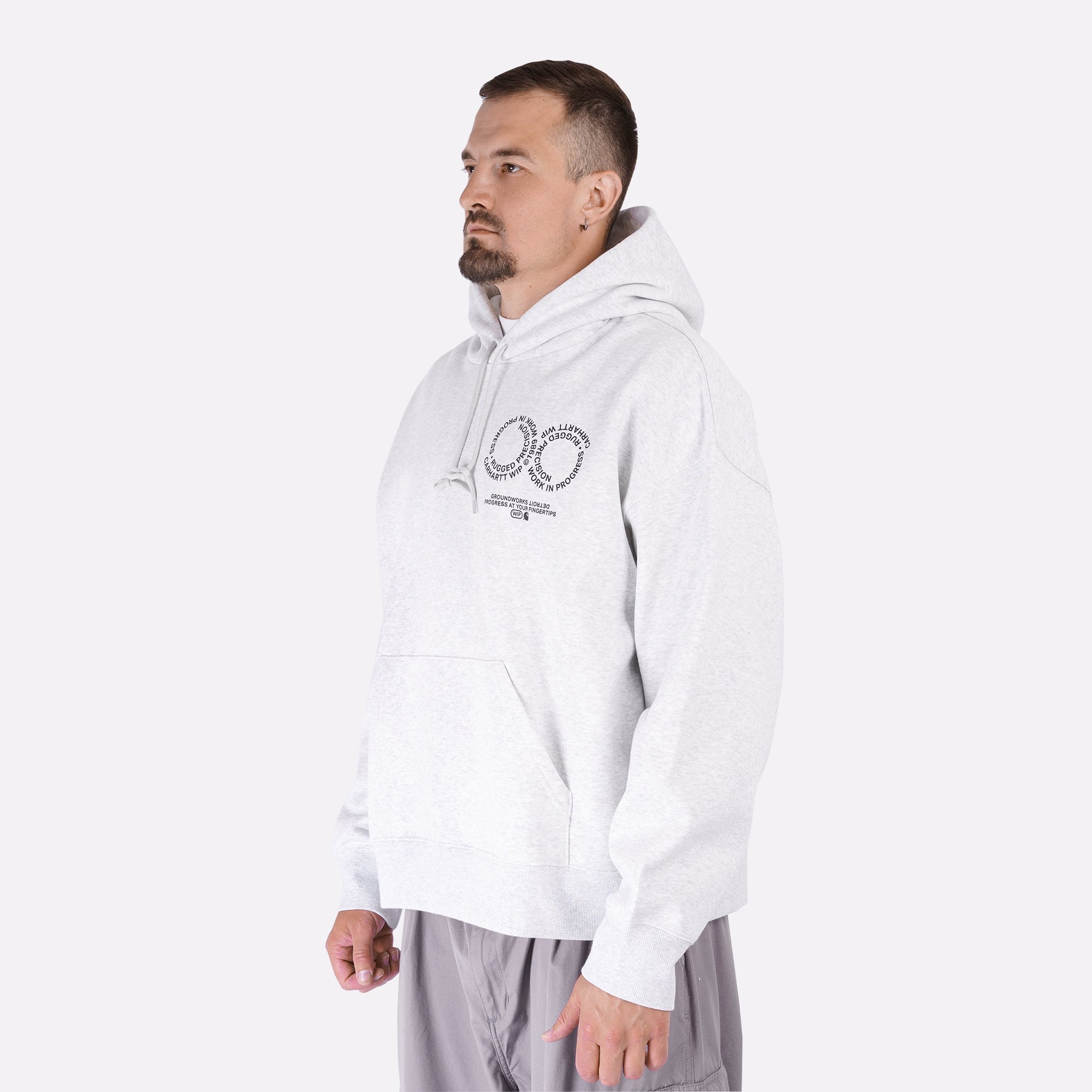 Мужская толстовка Carhartt WIP Hooded Rotation Sweat (I034690-ash heather/blk)  - цена, описание, фото 5