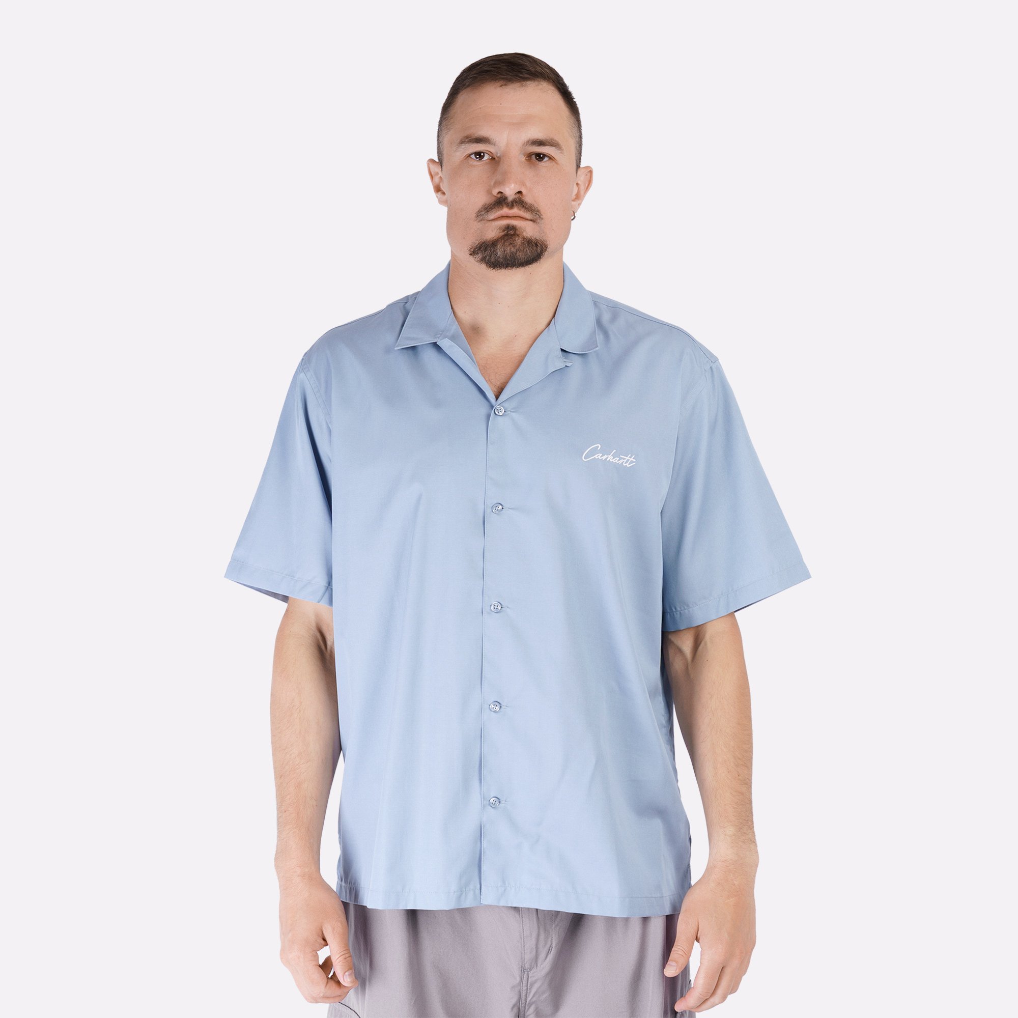 Мужская рубашка Carhartt WIP S/S Delray Shirt (I031465-blue/wht frosted)  - цена, описание, фото 3