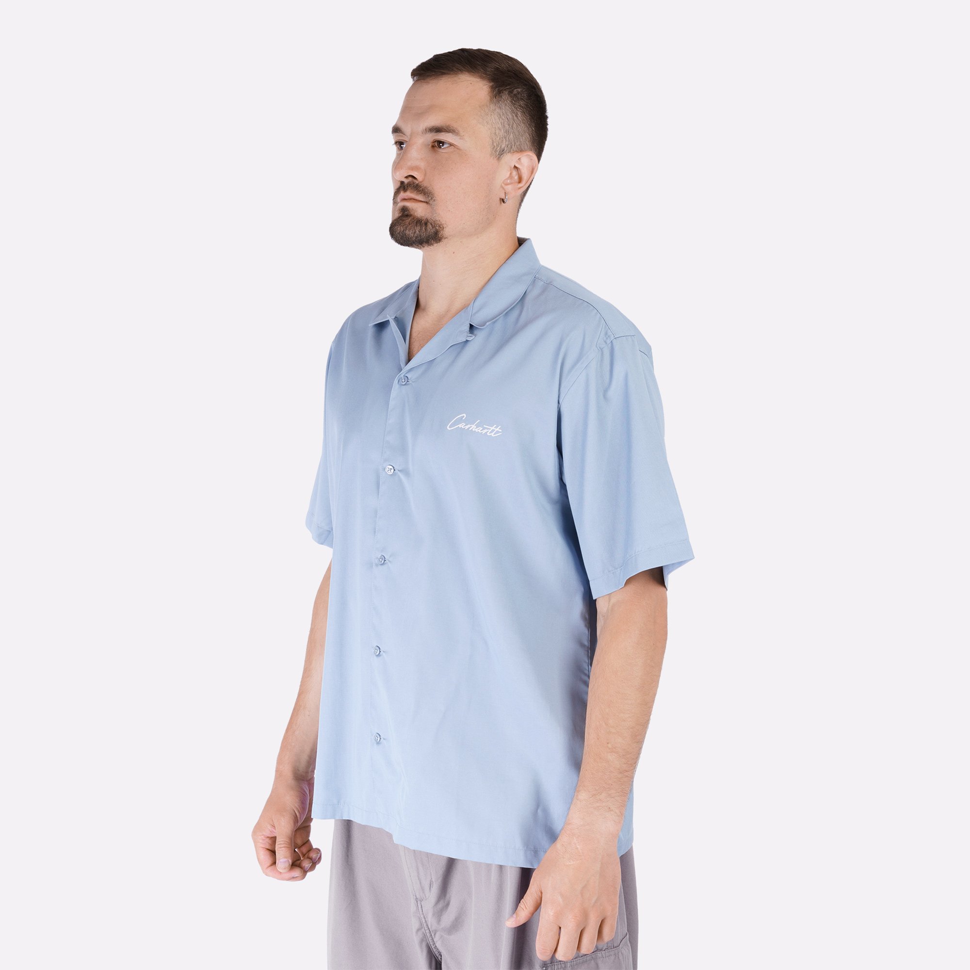 Мужская рубашка Carhartt WIP S/S Delray Shirt (I031465-blue/wht frosted)  - цена, описание, фото 5
