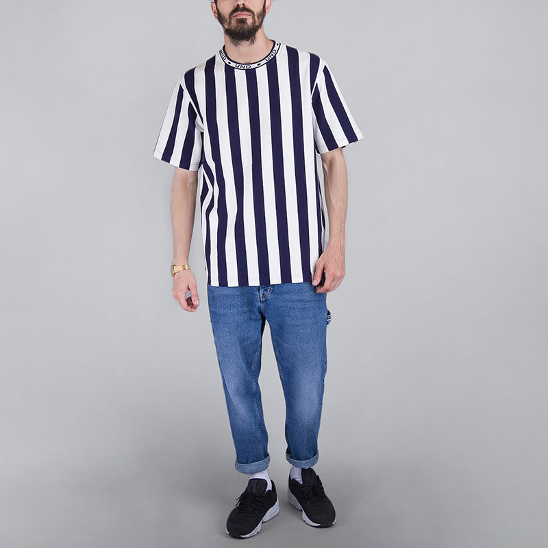 мужская синяя футболка Undftd ROLLER STRIPE CREW 514355-NAVY - цена, описание, фото 2